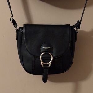 DAVID JONES PARIS Black Crossbody Saddle Bag with Silver Ring Detail